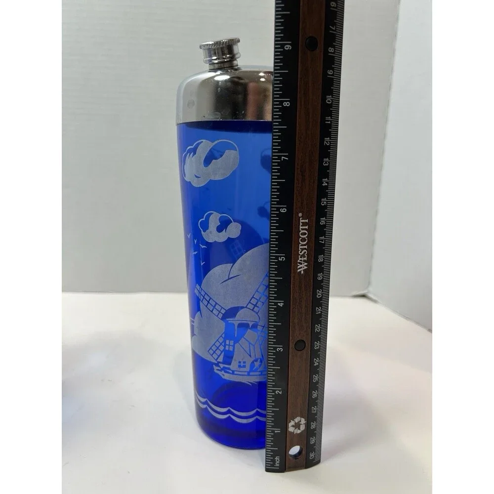 Vintage Hazel Atlas Cobalt Blue Windmill Cocktail Shaker ice bucket 4 glasses